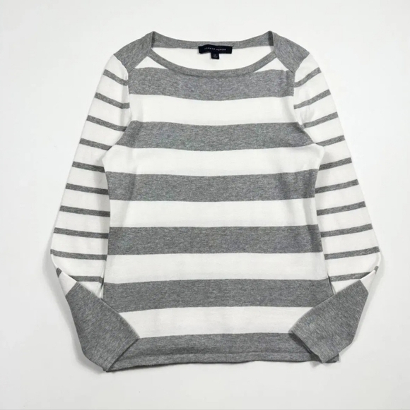 Women's Tommy Hilfiger Gray & White Striped Crew Neck Sweater M - Picture 2 of 8